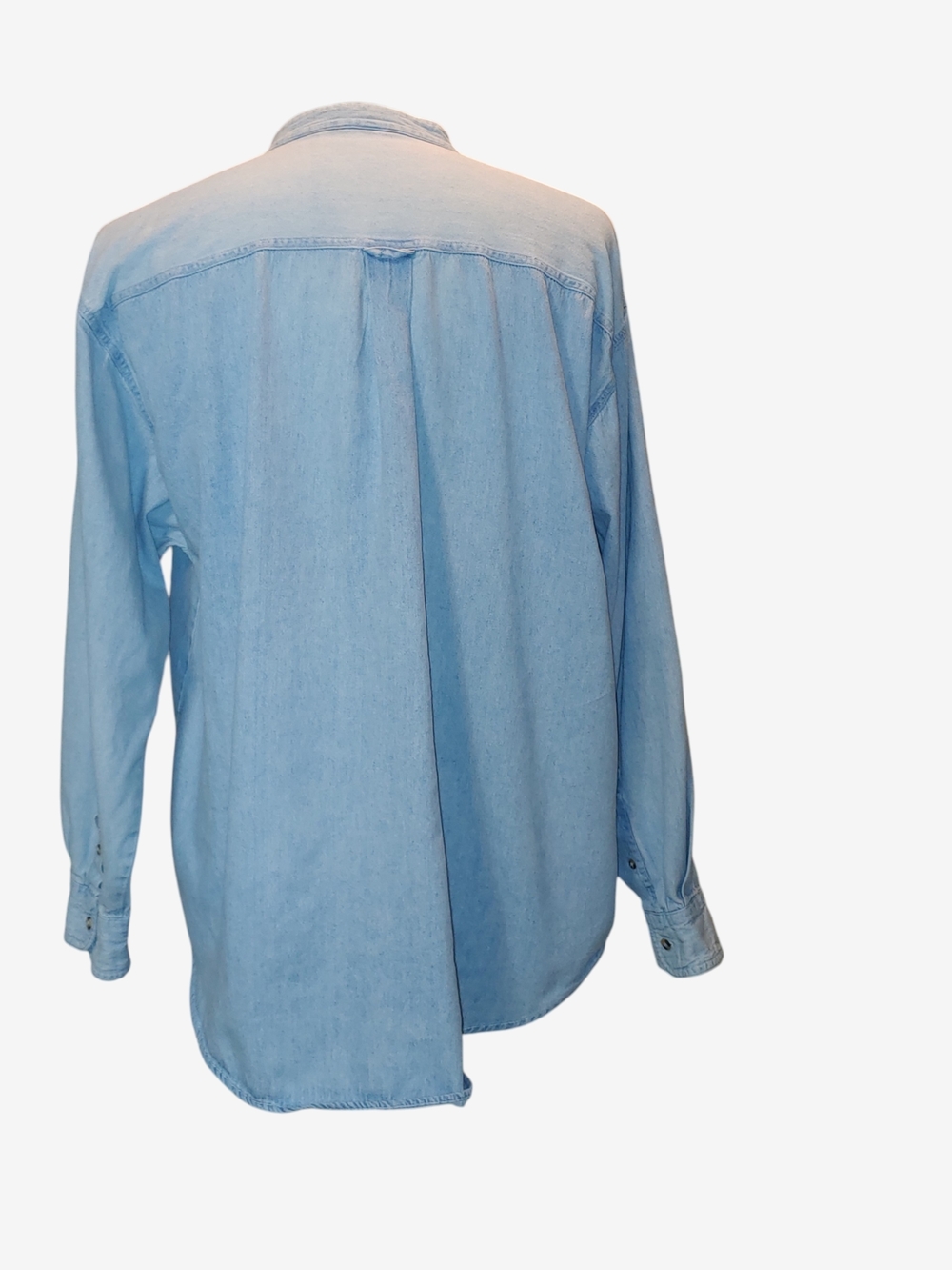 Light Wash Denim Button-Up Shirt, No Collar - Picture 2 of 4